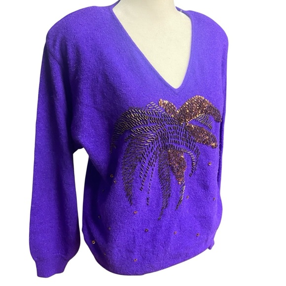 Anne Klein by Sadimara Beaded Lambswool/Rabbit/Angora Sweater Size M Purple Rare - Picture 2 of 11